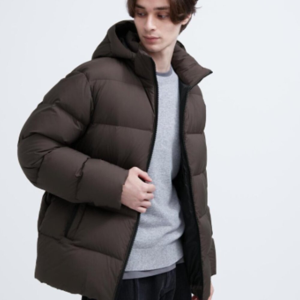 NWT UNIQLO Powder Soft Down Jacket NANODESIGN Dark Brown Mens Size XL $150
